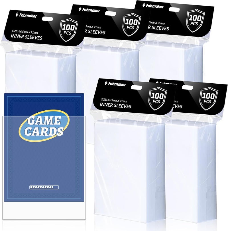 Fabmaker 500 حزمة أكمام داخلية، أكمام داخلية شفافة ممتازة للتغليف المزدوج، لحماية جميع بطاقاتك القياسية، بطاقات التداول، لا تتمزق 64x89 مم - Image 1